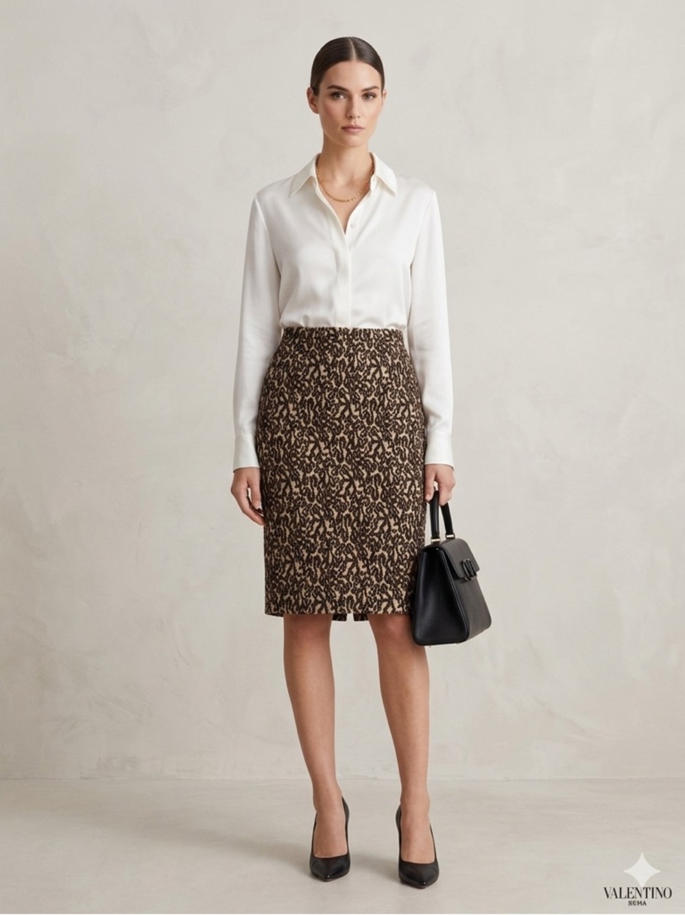 Valentino Roma Wool Silk Mohair Vintage Animal Print‎ Pencil Skirt SZ 10 Italy - Picture 3 of 14
